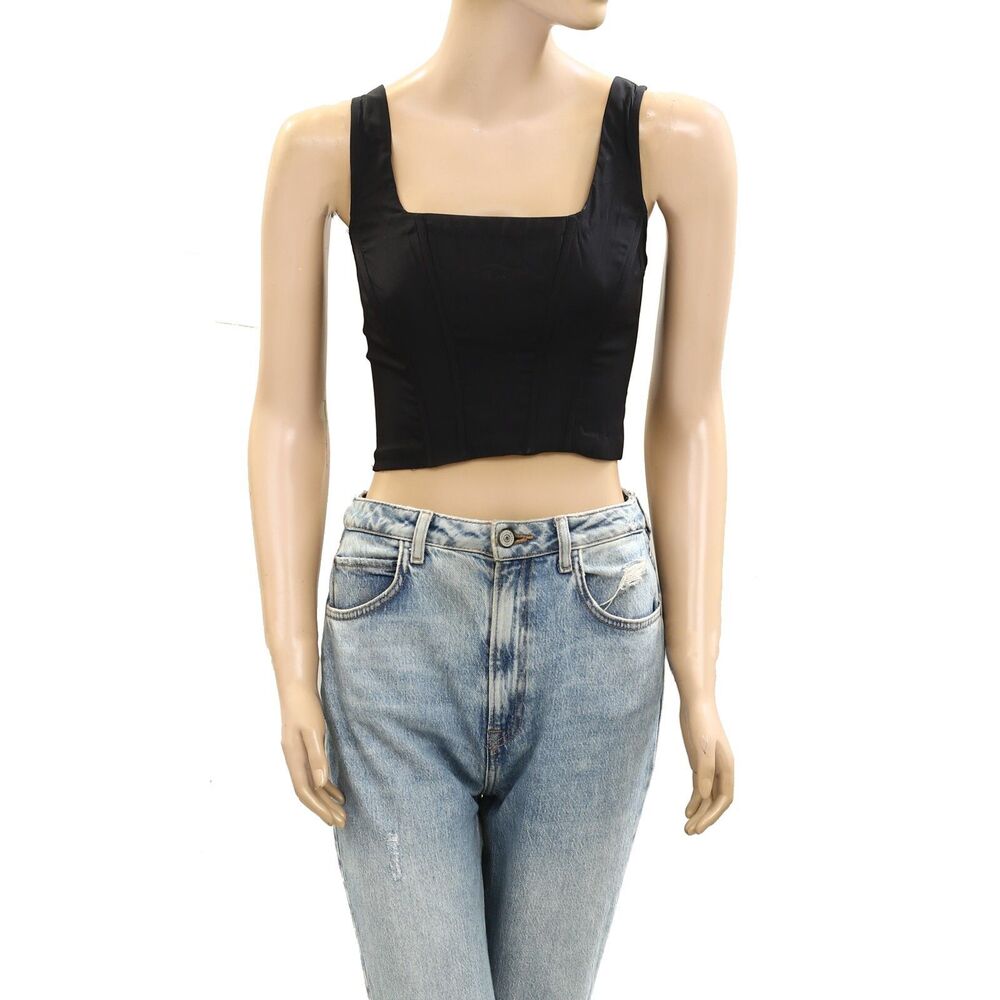 Farme Corset Tank Copped Blouse Top Sleeveless Black Summer Beach XS New 277826
